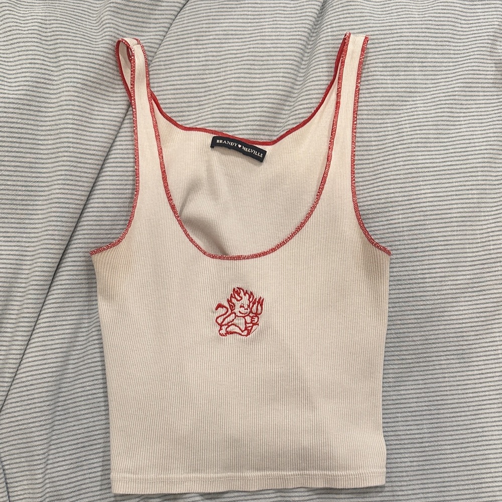 Brandy Melville Cream Crop Top with Red Trim
